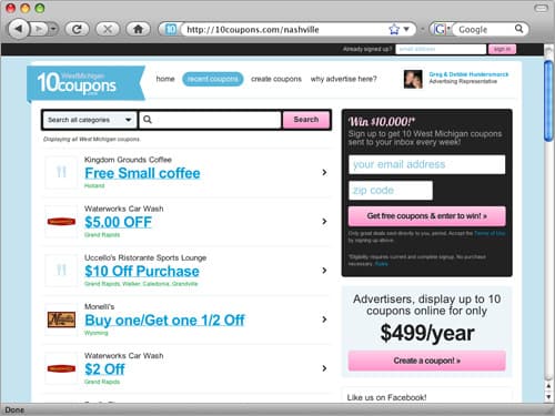 Local coupon listings for a market