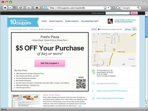 Printable coupon offer for a local merchant