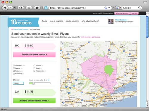 10Coupons email flyer tool with market map