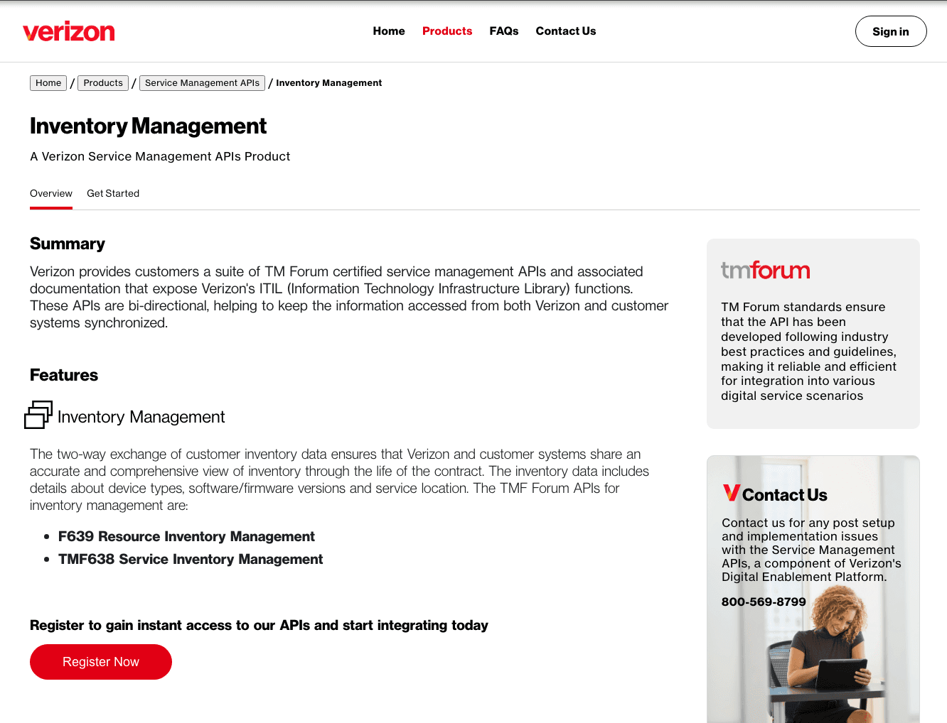 Verizon API product detail